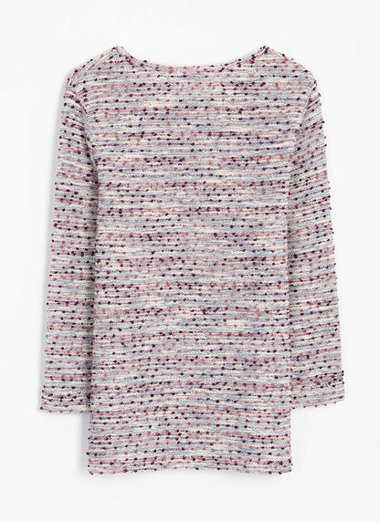  Cotton Blend Textured Crew Neck Top