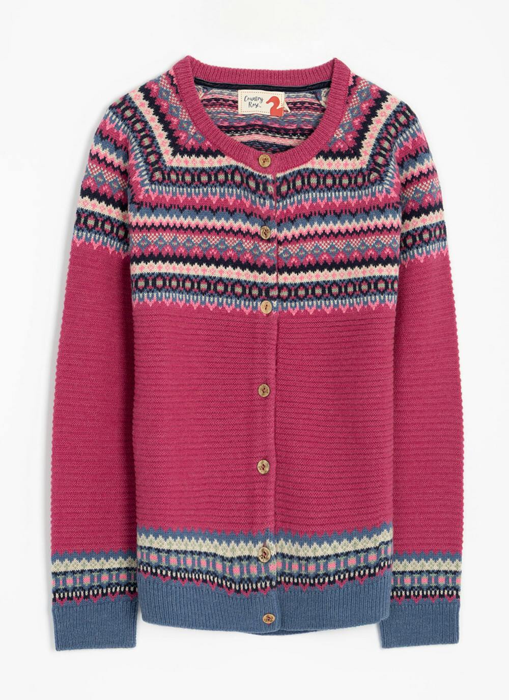  Wool Blend Crew Neck Fairisle Cardigan