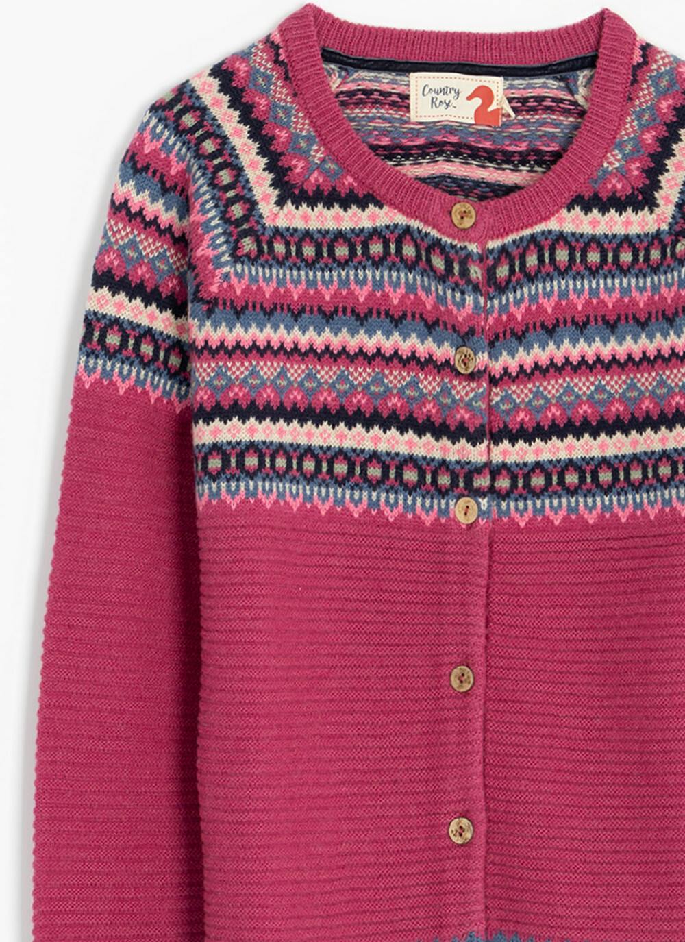  Wool Blend Crew Neck Fairisle Cardigan