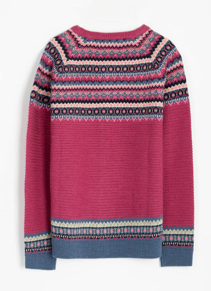  Wool Blend Crew Neck Fairisle Cardigan