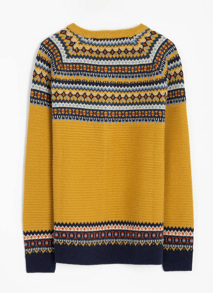  Wool Blend Yoke Fairisle Crew Neck Cardigan