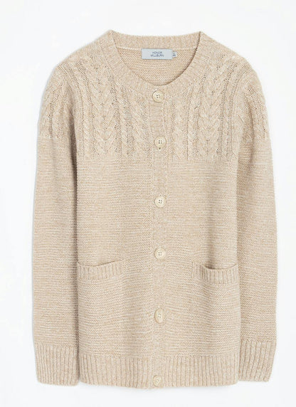  Textured Knit Crew Neck Cardigan