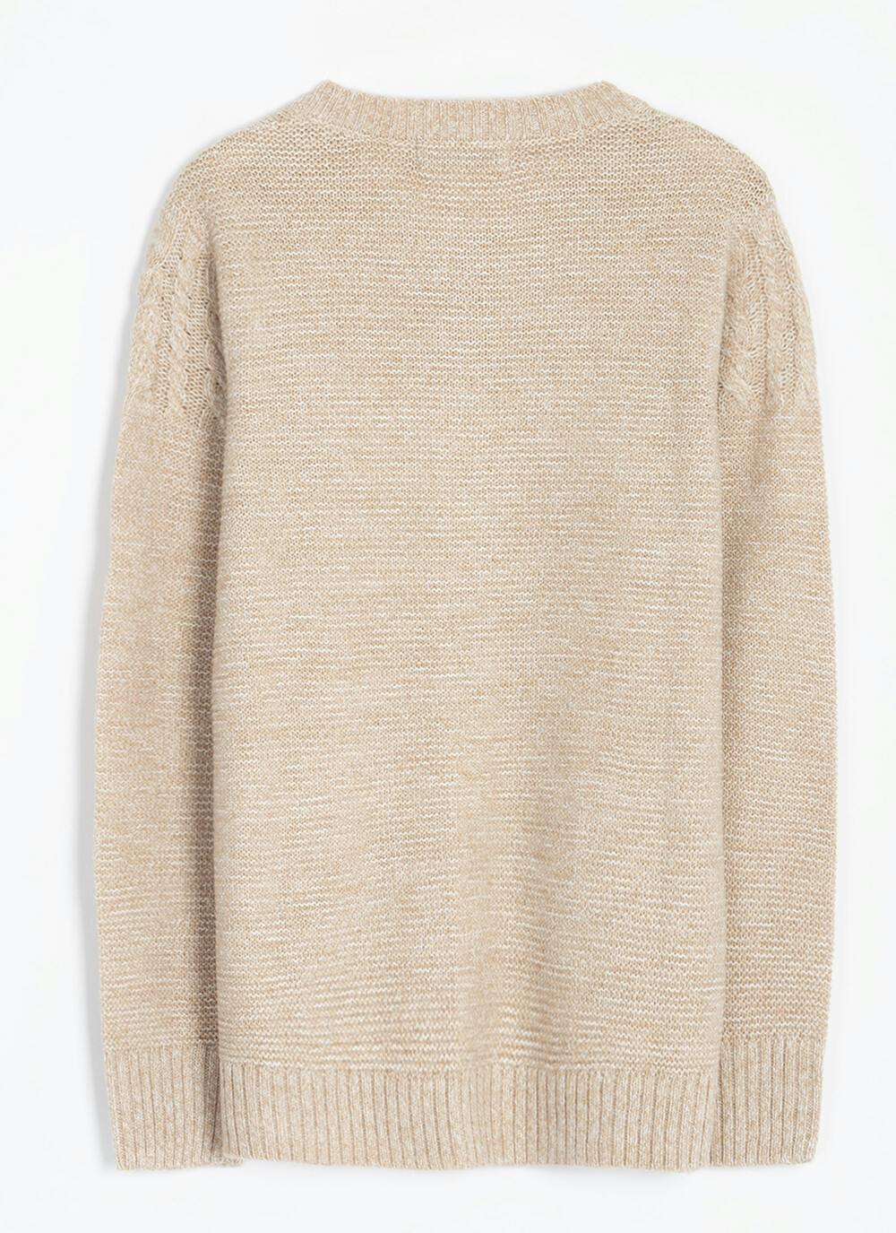  Textured Knit Crew Neck Cardigan