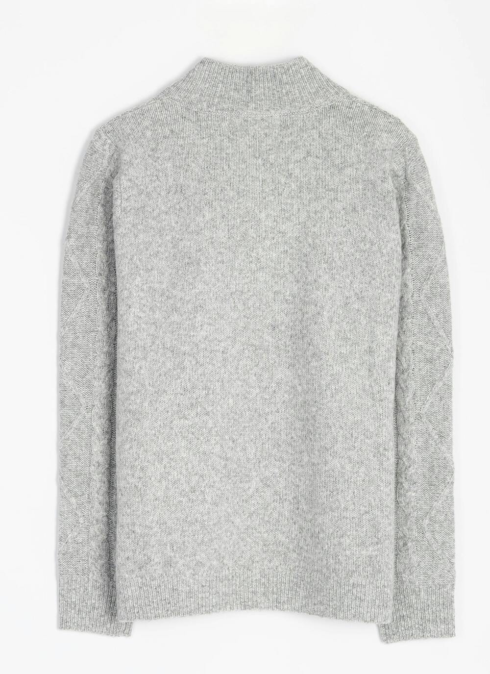  Wool Blend Cable Funnel Neck Cardigan