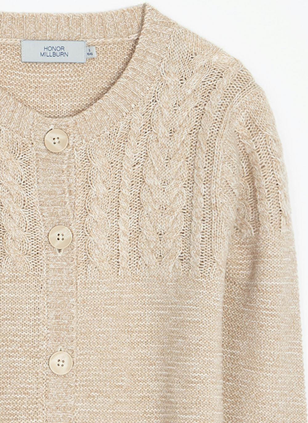  Textured Knit Crew Neck Cardigan
