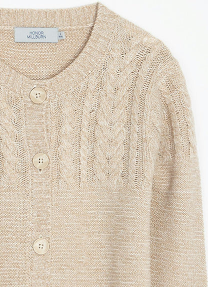  Textured Knit Crew Neck Cardigan