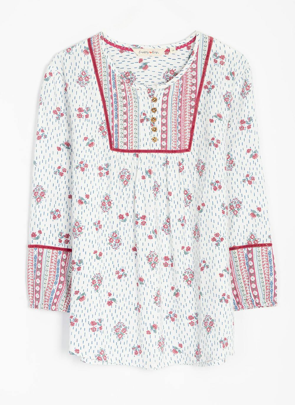  Pure Cotton Printed Pintuck Blouse