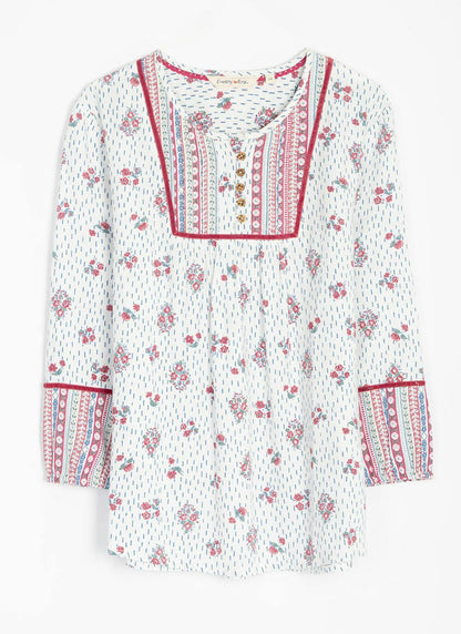  Pure Cotton Printed Pintuck Blouse