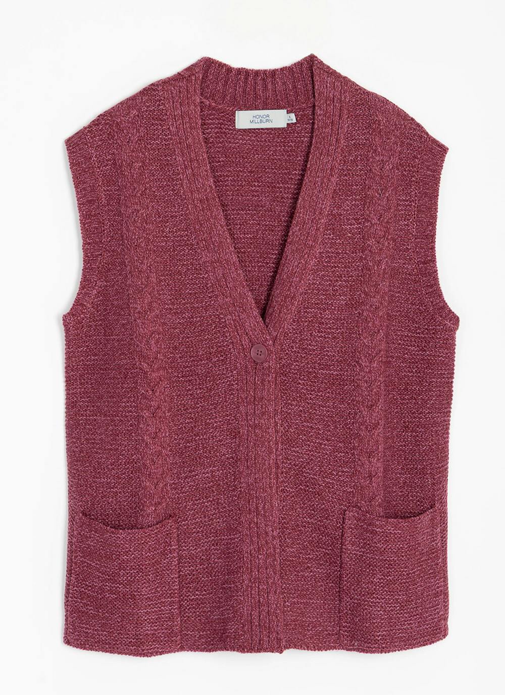  Single Cable Knit V- Neck Waistcoat