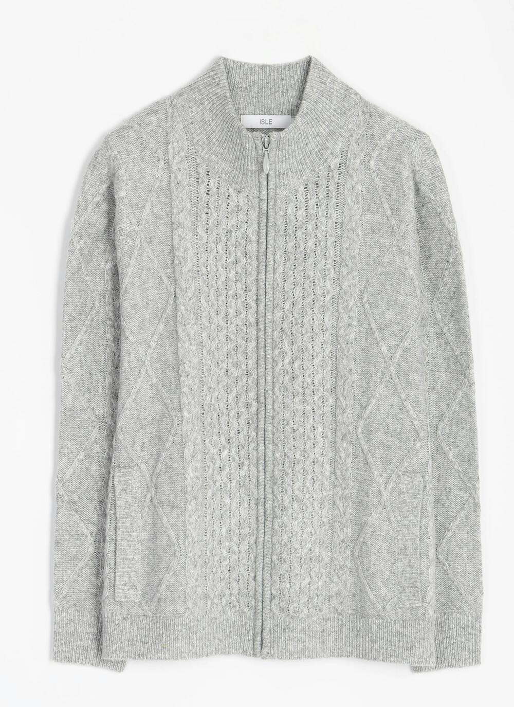  Wool Blend Cable Funnel Neck Cardigan