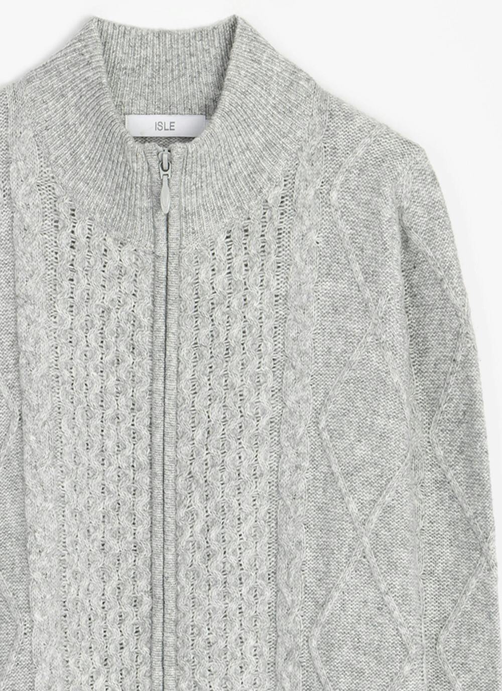  Wool Blend Cable Funnel Neck Cardigan