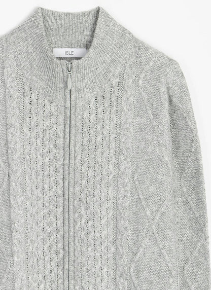  Wool Blend Cable Funnel Neck Cardigan