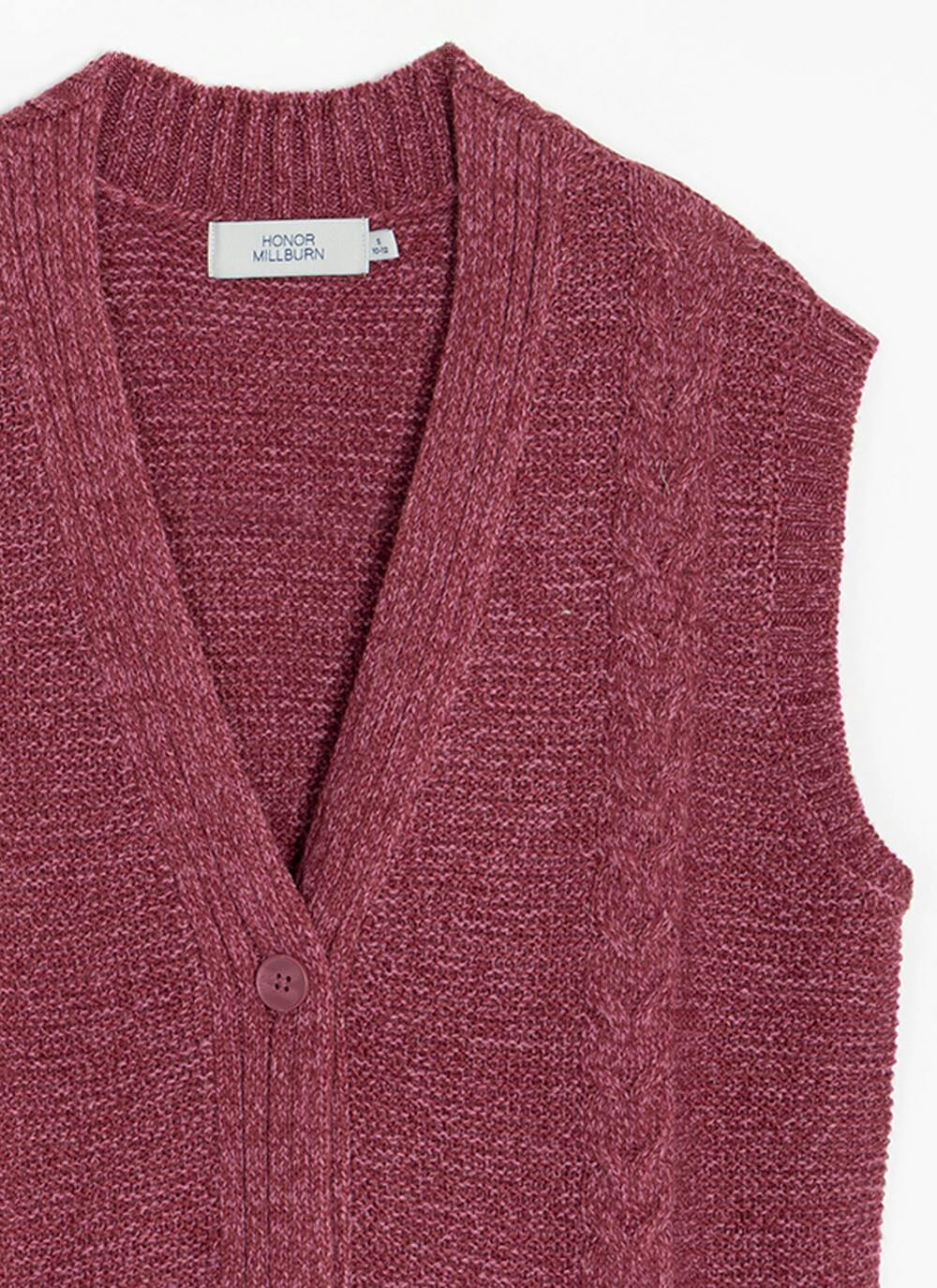  Single Cable Knit V- Neck Waistcoat