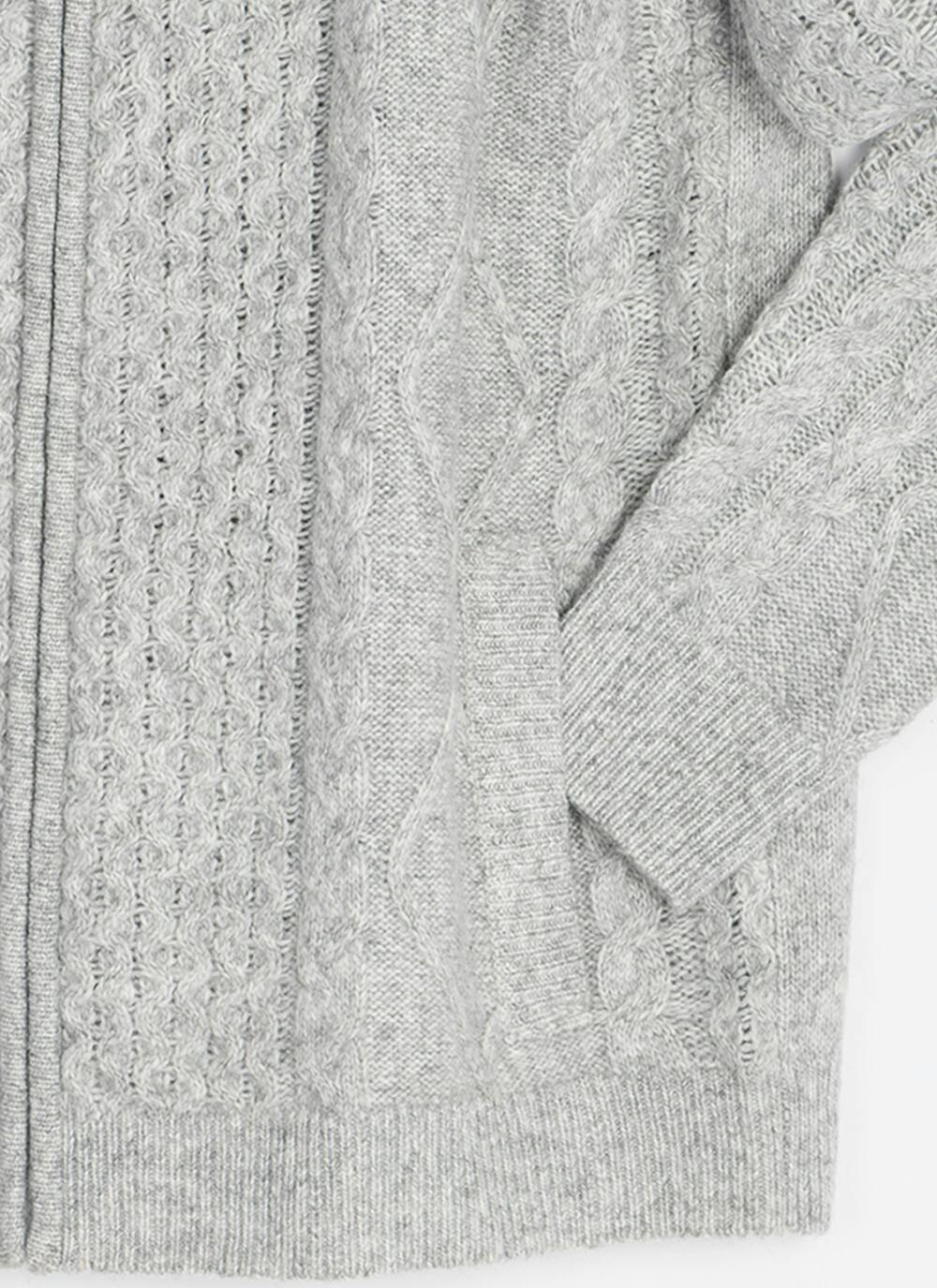  Wool Blend Cable Funnel Neck Cardigan