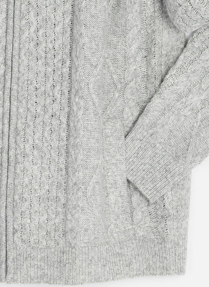  Wool Blend Cable Funnel Neck Cardigan