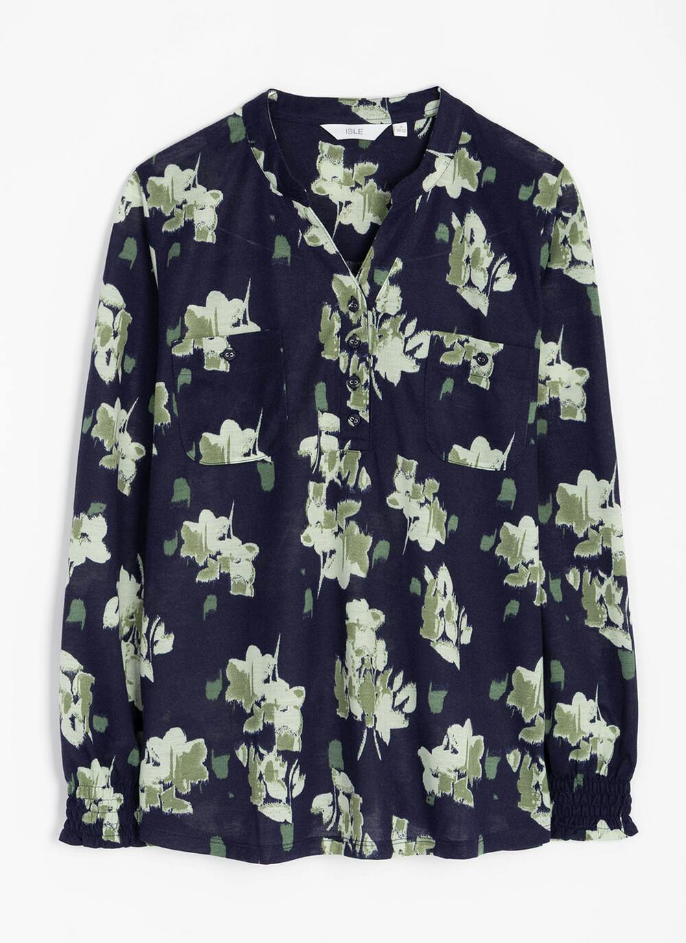 Notch Neck Jersey Print Blouse