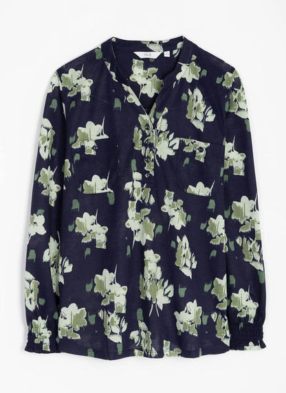  Notch Neck Jersey Print Blouse