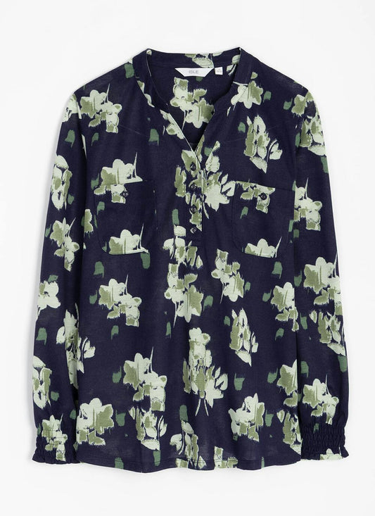  Notch Neck Jersey Print Blouse
