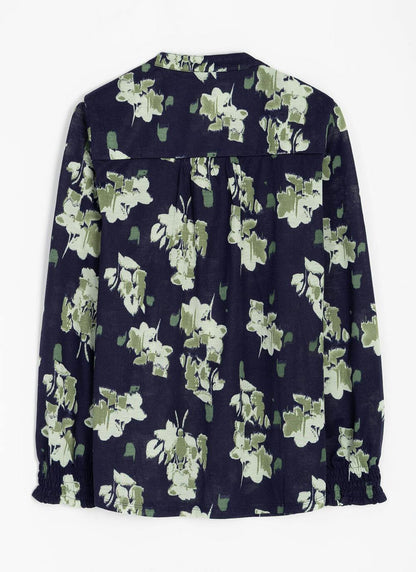  Notch Neck Jersey Print Blouse