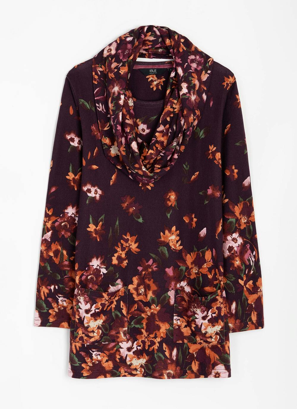  Soft Touch Border Print Snood Tunic