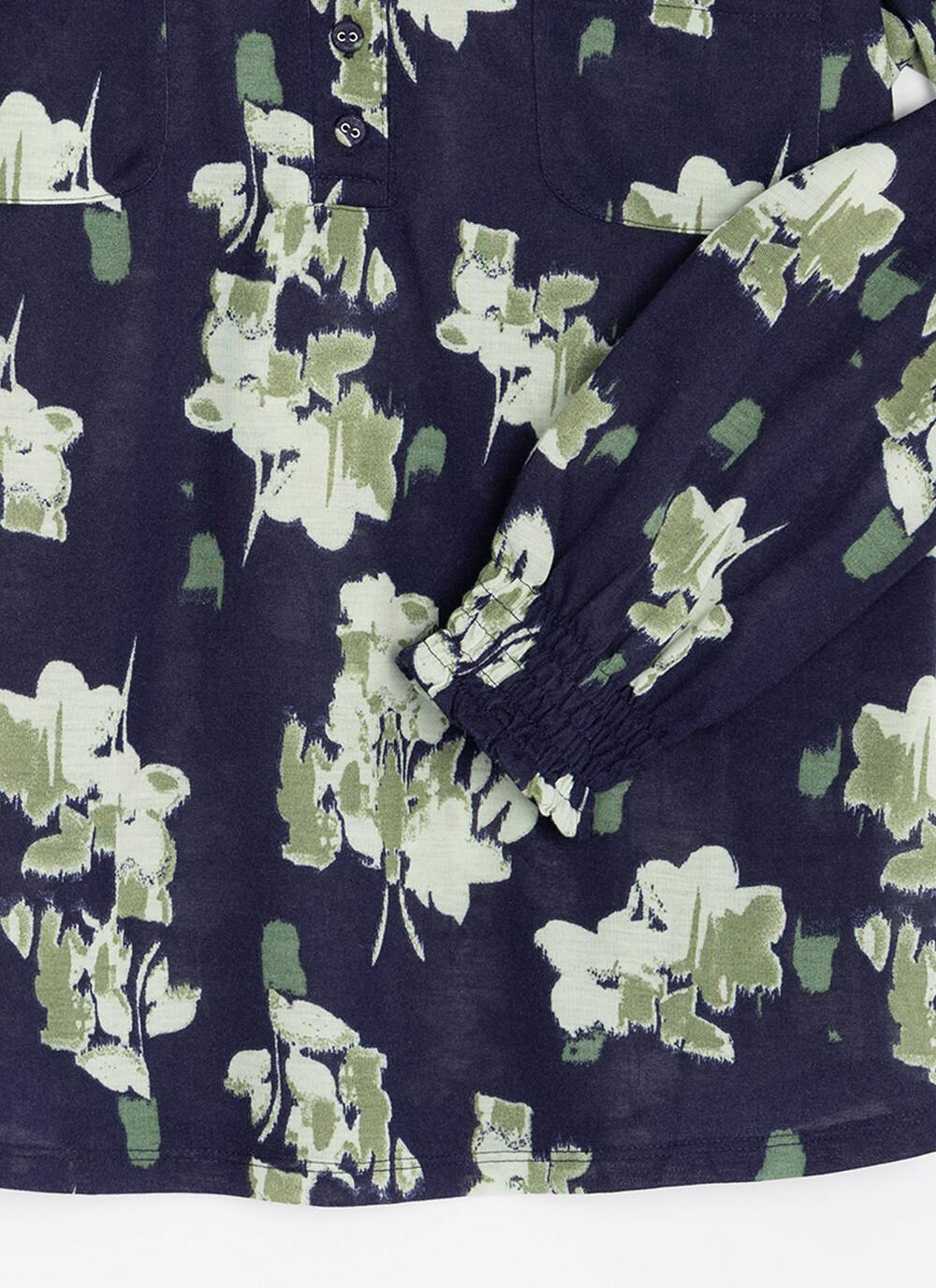  Notch Neck Jersey Print Blouse