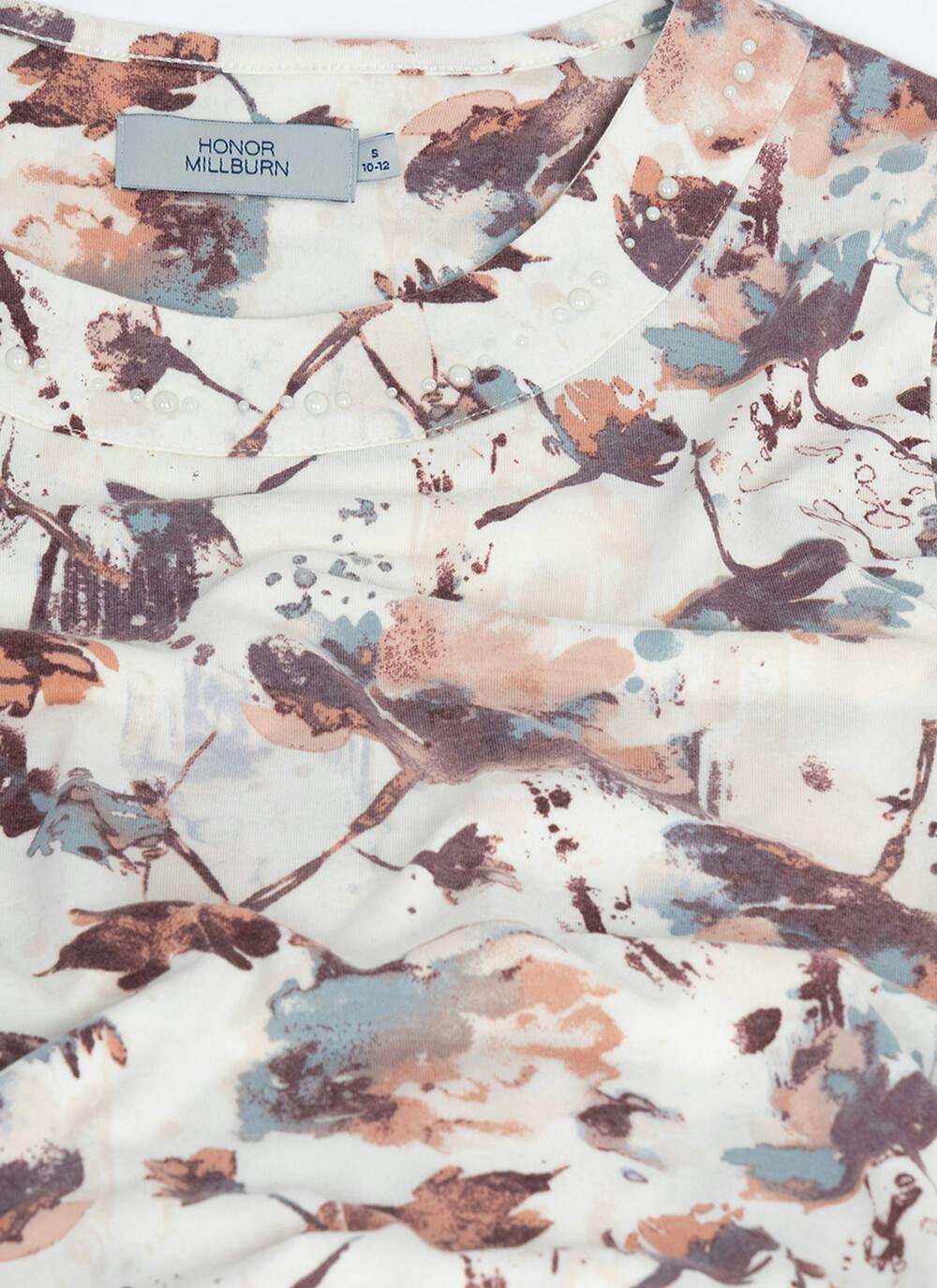  Soft Touch Pearl Trim Print Top