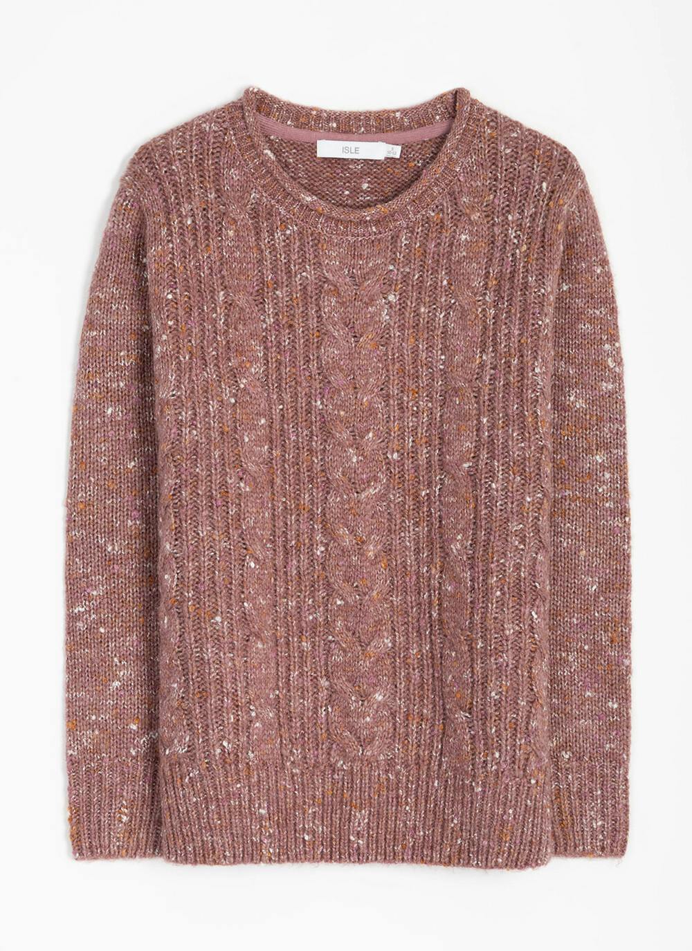  Wool Blend Cable Nep Knit Crew Neck Jumper