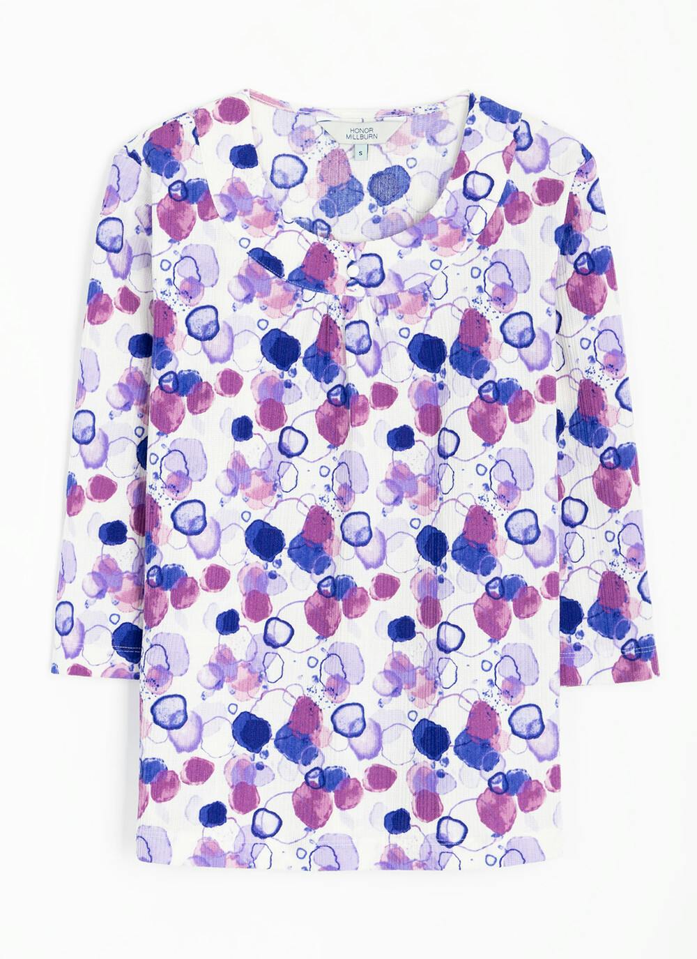  Textured Ruched Neck Print Top