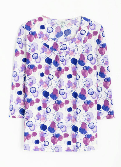  Textured Ruched Neck Print Top