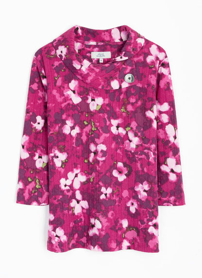  Textured Print Cowl Neck Top