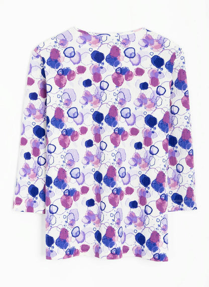  Textured Ruched Neck Print Top