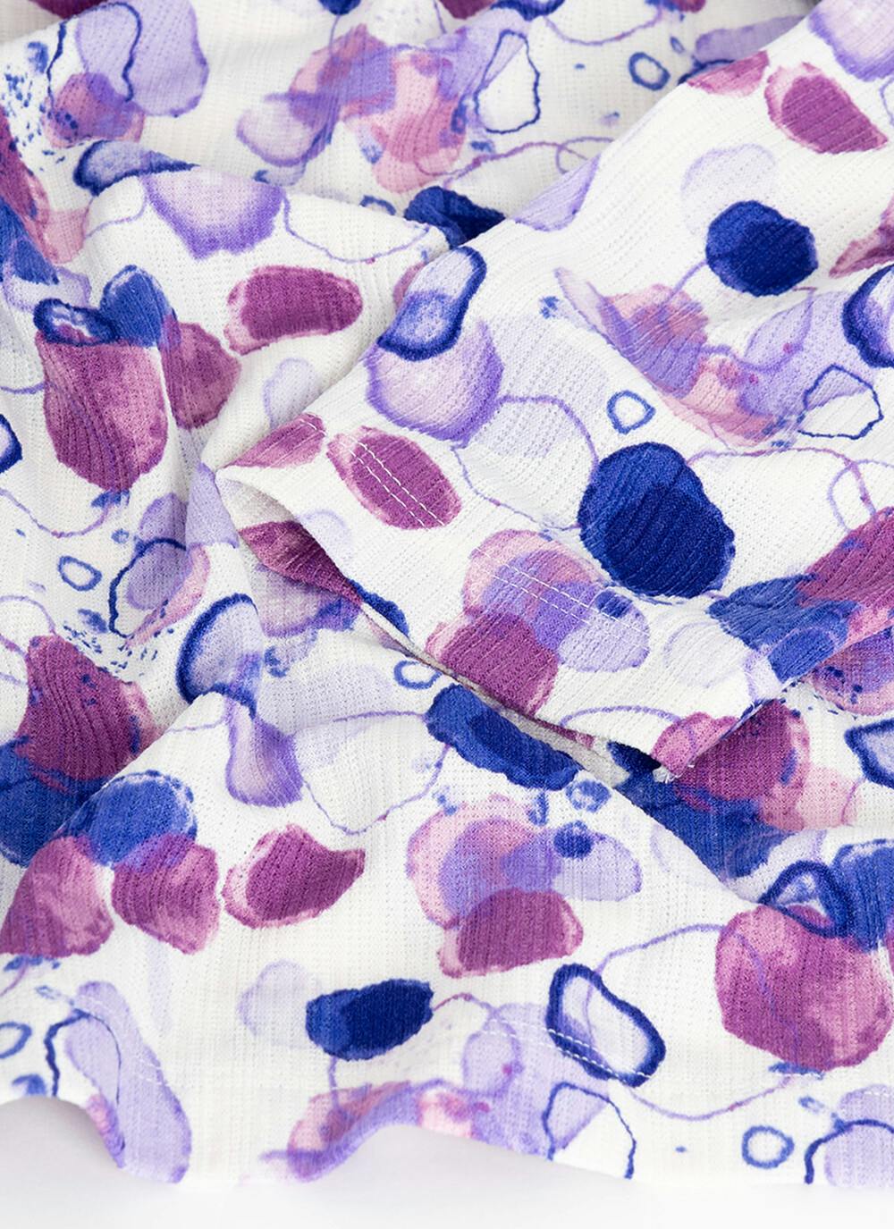  Textured Ruched Neck Print Top