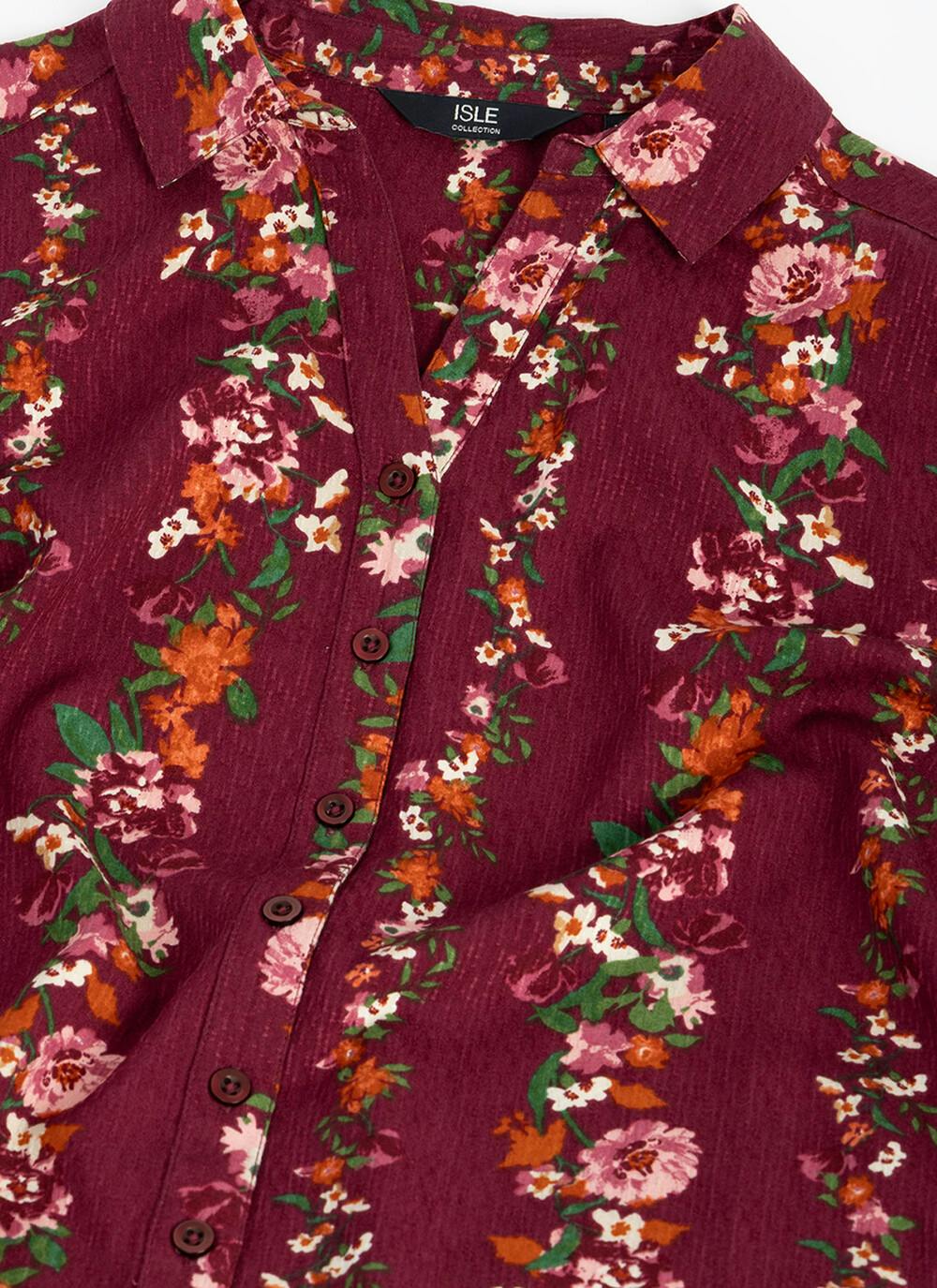  Floral Stripe Printed V Neck Blouse