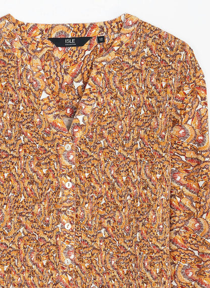  Shirred Notch Neck Blouse