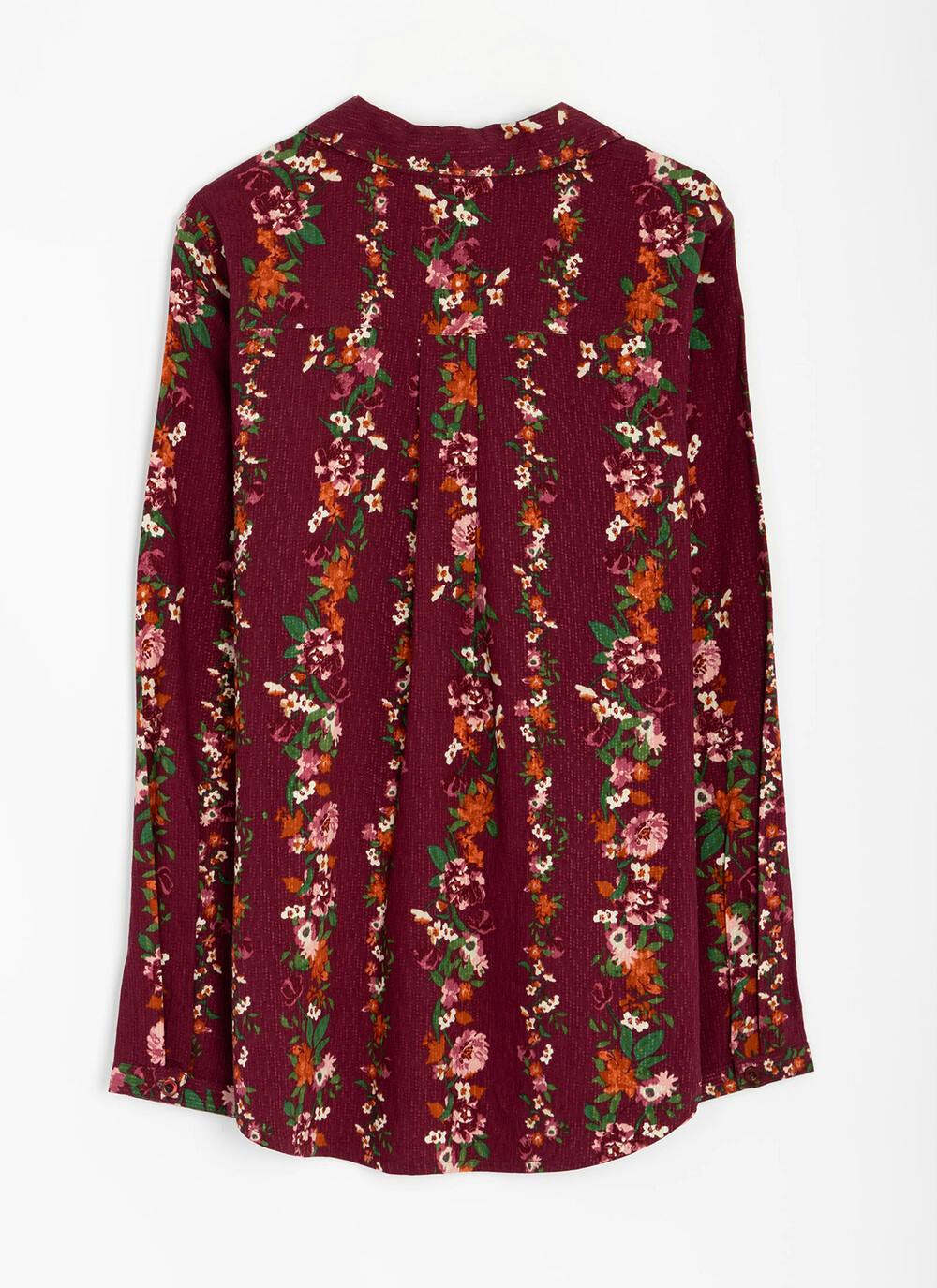  Floral Stripe Printed V Neck Blouse