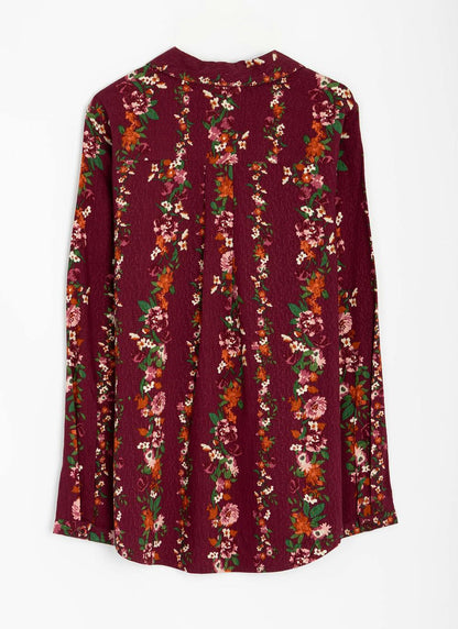  Floral Stripe Printed V Neck Blouse