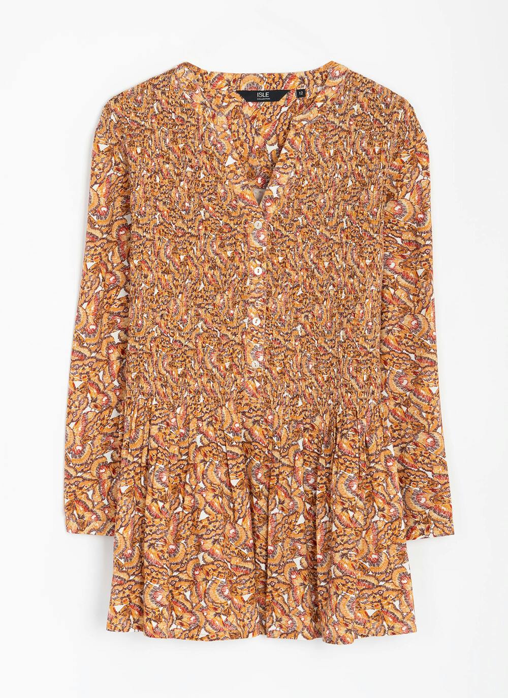  Shirred Notch Neck Blouse