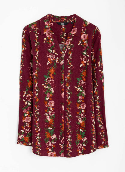  Floral Stripe Printed V Neck Blouse