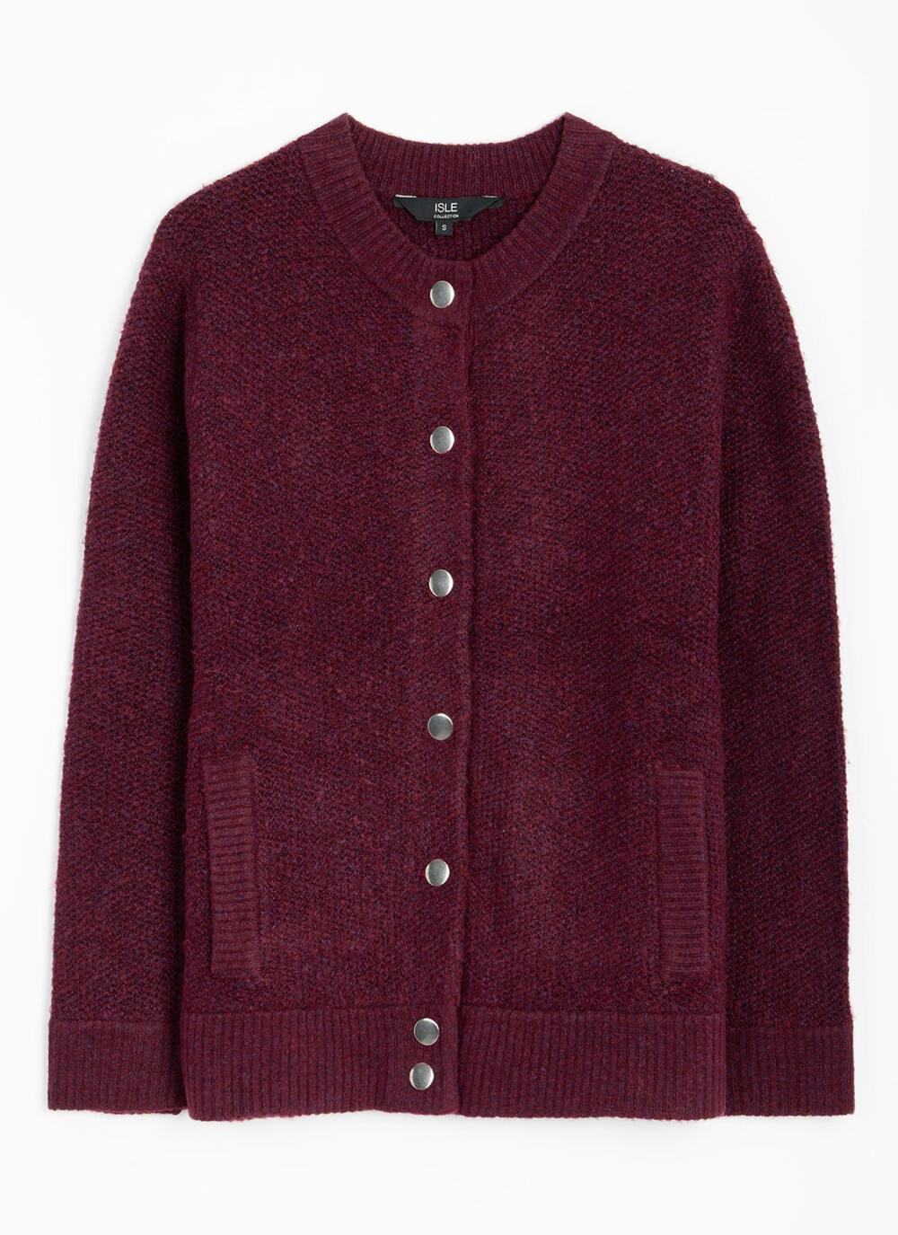  Textured Rib Crew Neck Cardigan