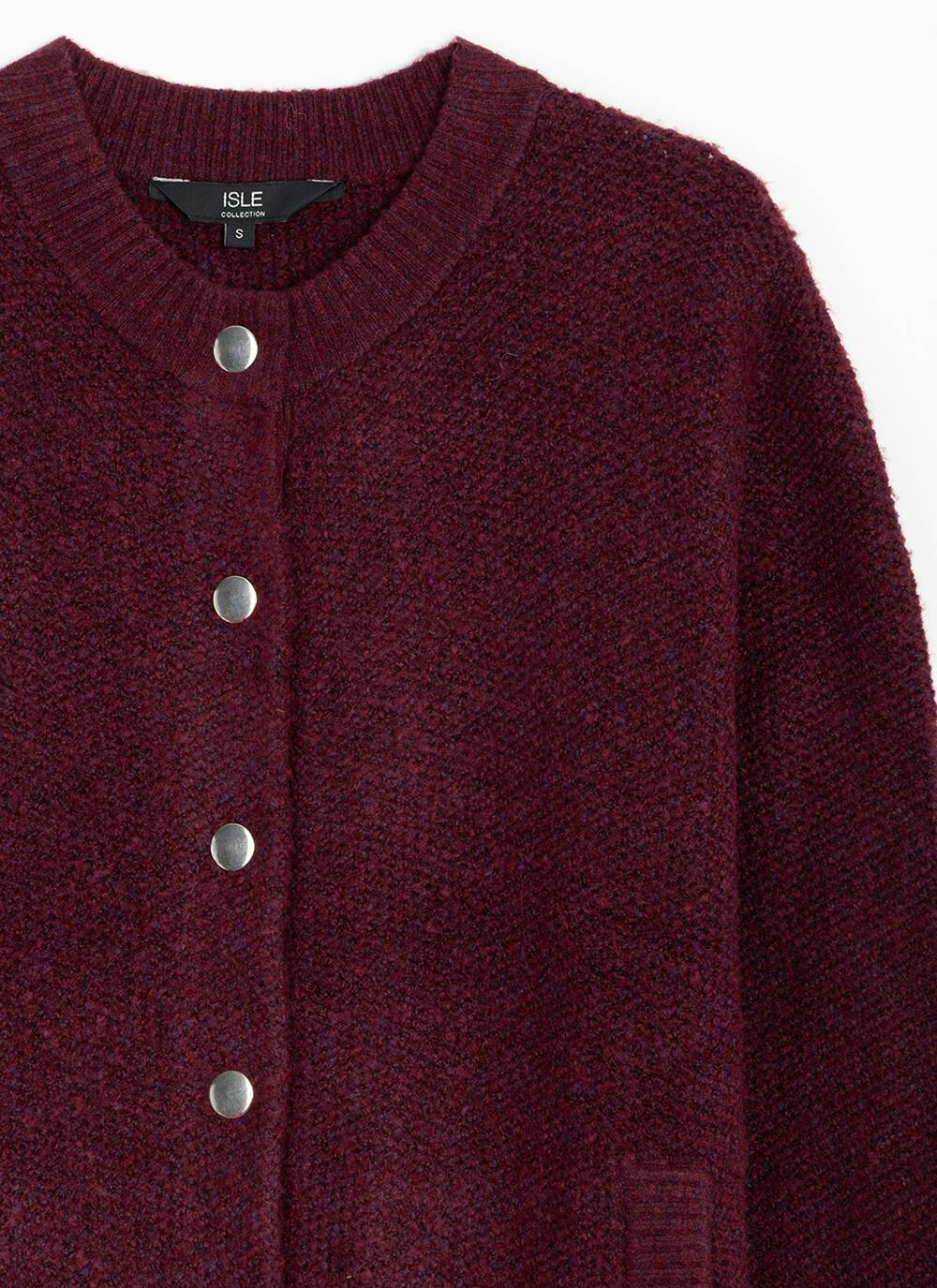  Textured Rib Crew Neck Cardigan