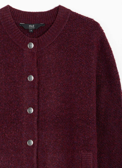  Textured Rib Crew Neck Cardigan