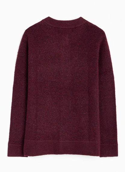  Textured Rib Crew Neck Cardigan