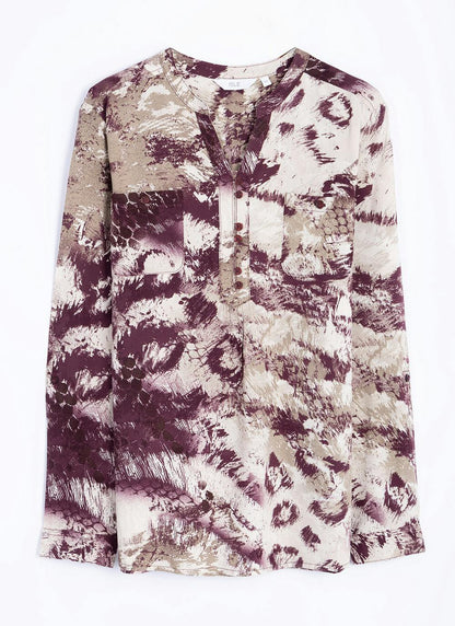  Notch Neck Printed Blouse