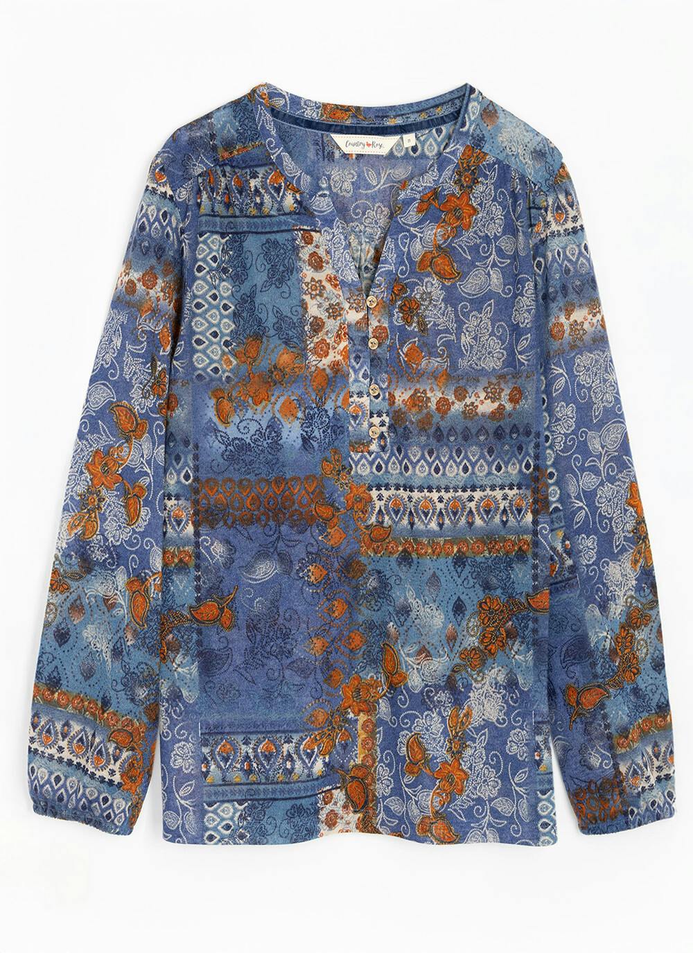  Jersey Printed V-Neck Top