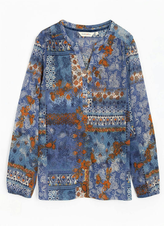  Jersey Printed V-Neck Top