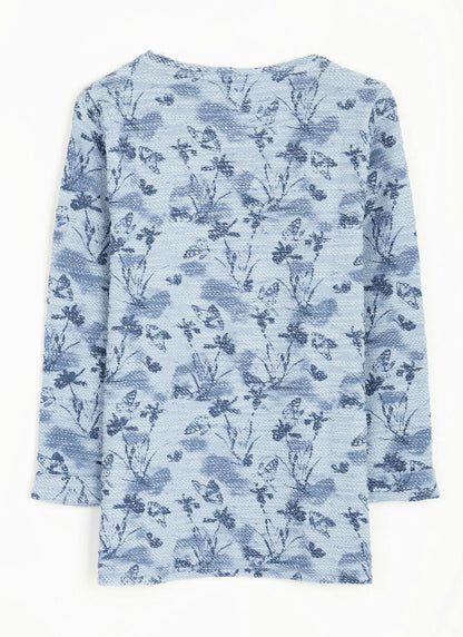  Cotton Rich Textured Crew Neck Printed Top