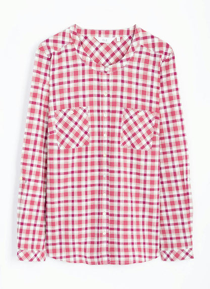  Pure Cotton Round Neck Check Blouse