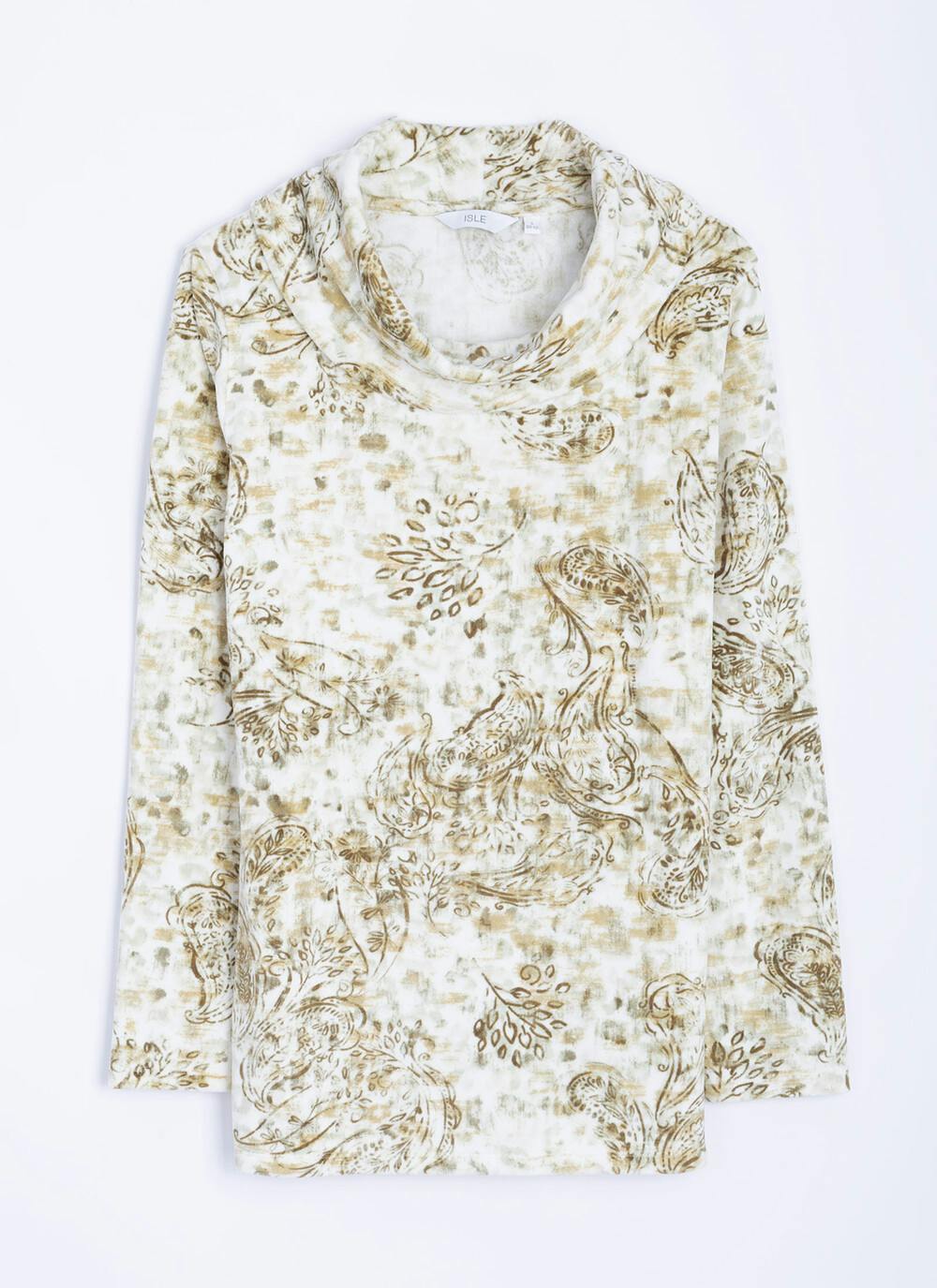  Velour Printed Cowl Neck Top