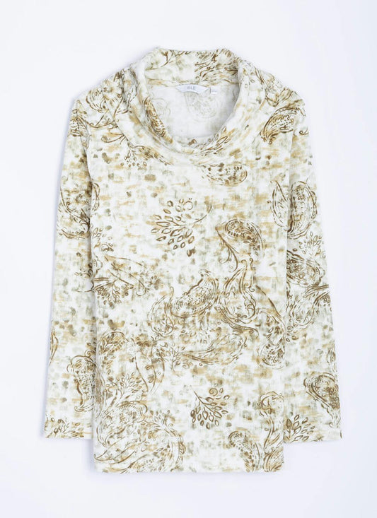  Velour Printed Cowl Neck Top