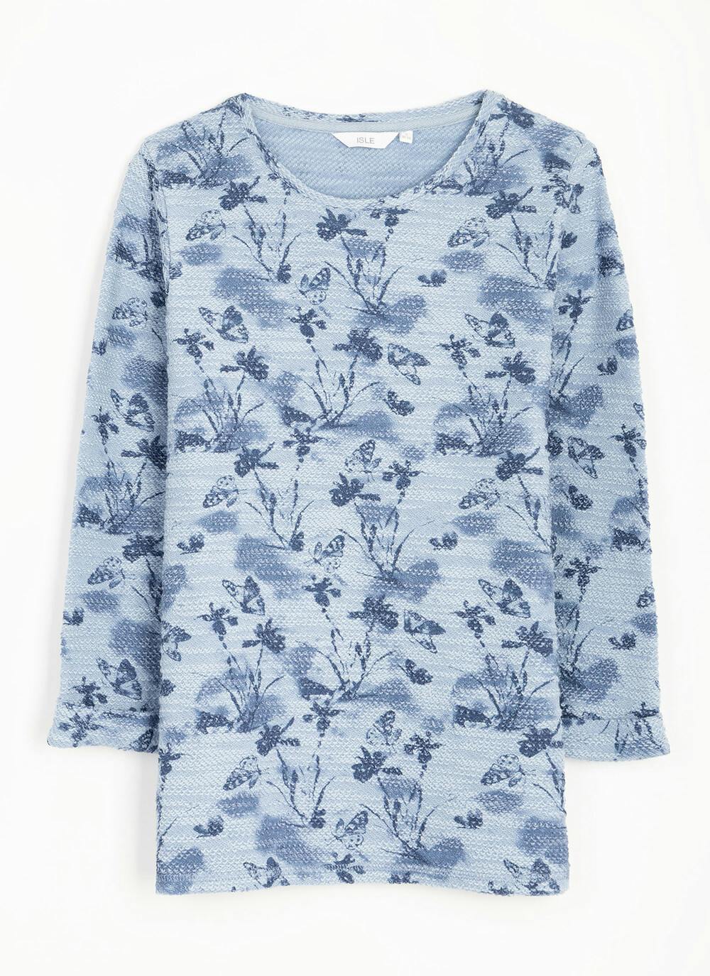  Cotton Rich Textured Crew Neck Printed Top